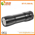 Factory Bulk Sale Housig Ningh Used Black Aluminum 9 led Cheap led Flashlights with 3*AAA Dry Battery